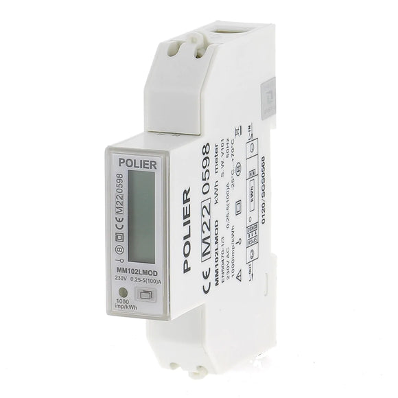POLIER - MM102LMOD : Compteur électrique modulaire - Monophasé 100 A - Certifié MID - Modbus RS485 - Simple tarif - Affichage LCD