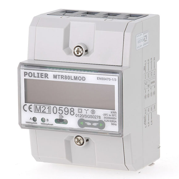 POLIER - MTR80LMOD : Compteur électrique modulaire - Tétra 80 A - Certifié MID - Simple tarif - Modbus RS485 - Sortie d'impulsion - Affichage LCD
