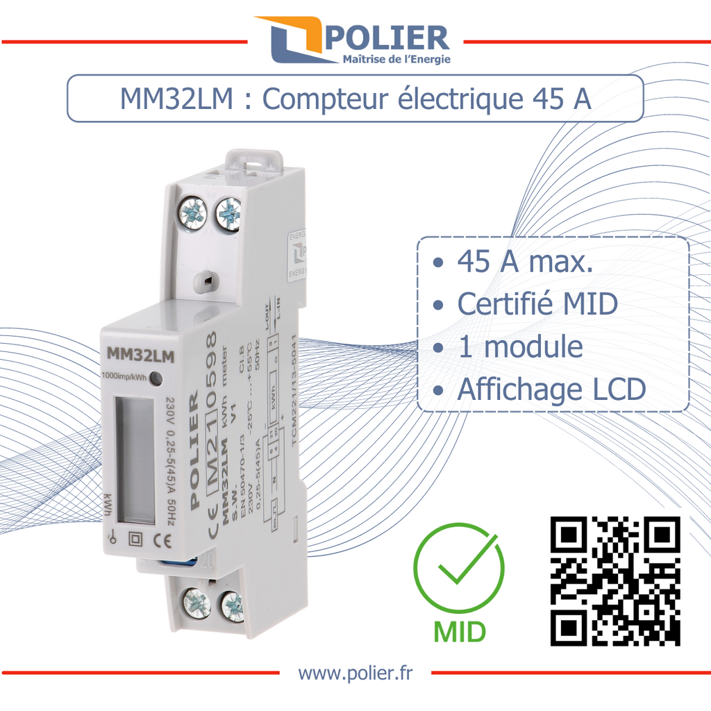 POLIER MM32LM - Compteur électrique - Monophasé 45 A - vue 2