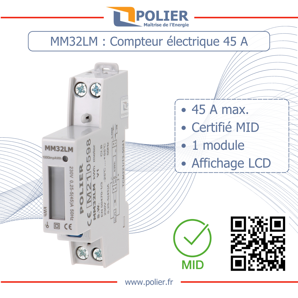 POLIER MM32LM - Compteur électrique - Monophasé 45 A - vue 2