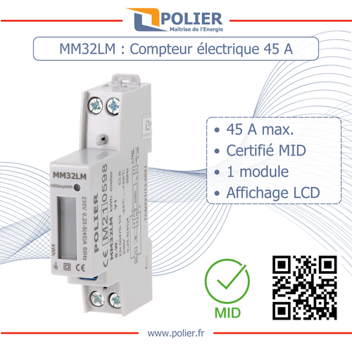 POLIER MM32LM - Compteur électrique - Monophasé 45 A - vue 2