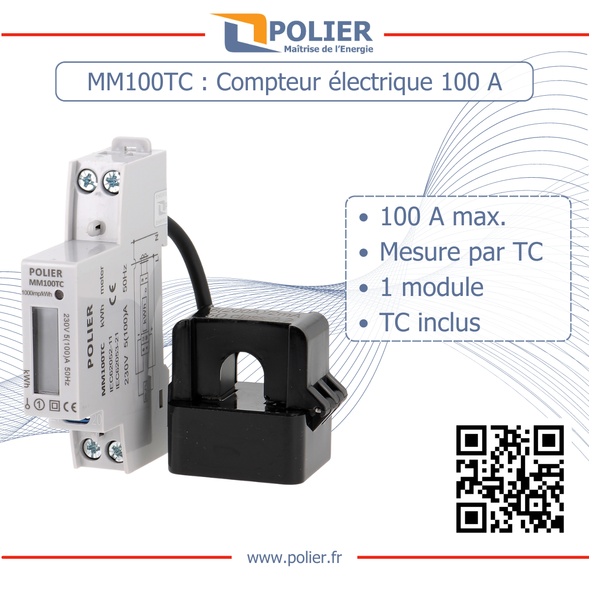 POLIER MM100TC - Compteur électrique - Monophasé 100 A avec Transformateur d'Intensité - vue 2