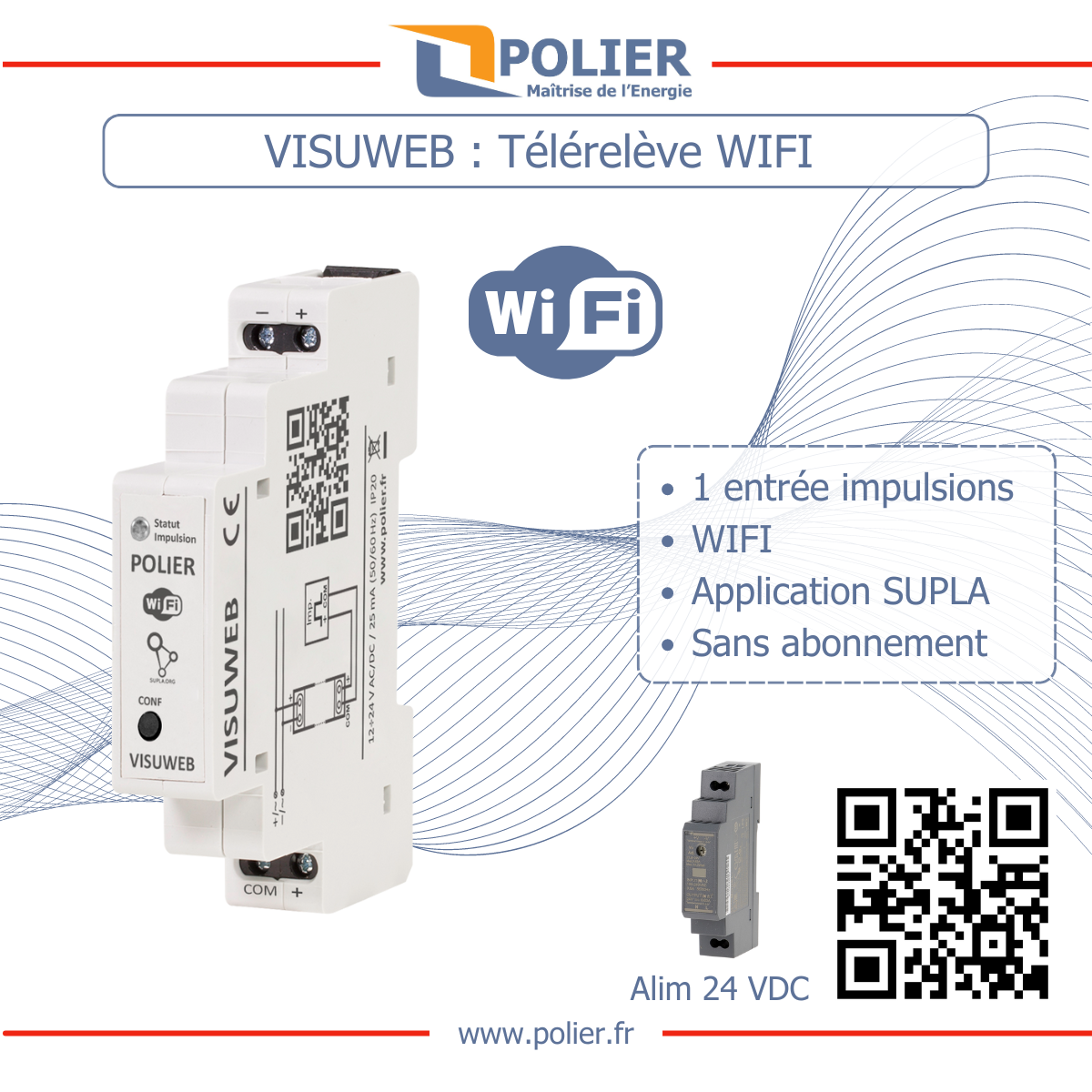 POLIER VISUWEB - Concentrateur d'impulsions WIFI - Télérelève des compteurs Electrique, Gaz, Eau - vue 2