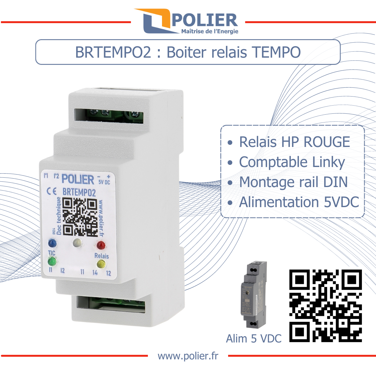 POLIER BRTEMPO2 - Boitier relais TEMPO - Contact sec HP ROUGE - vue 2