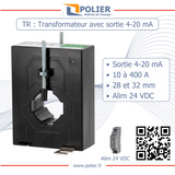 POLIER - TR28504200524 : Transformateur d'Intensité - Famille TR28 - 50 A - sortie 4-20 mA - Diamètre 28 mm - Classe 0.5 - Alim 24 VDC