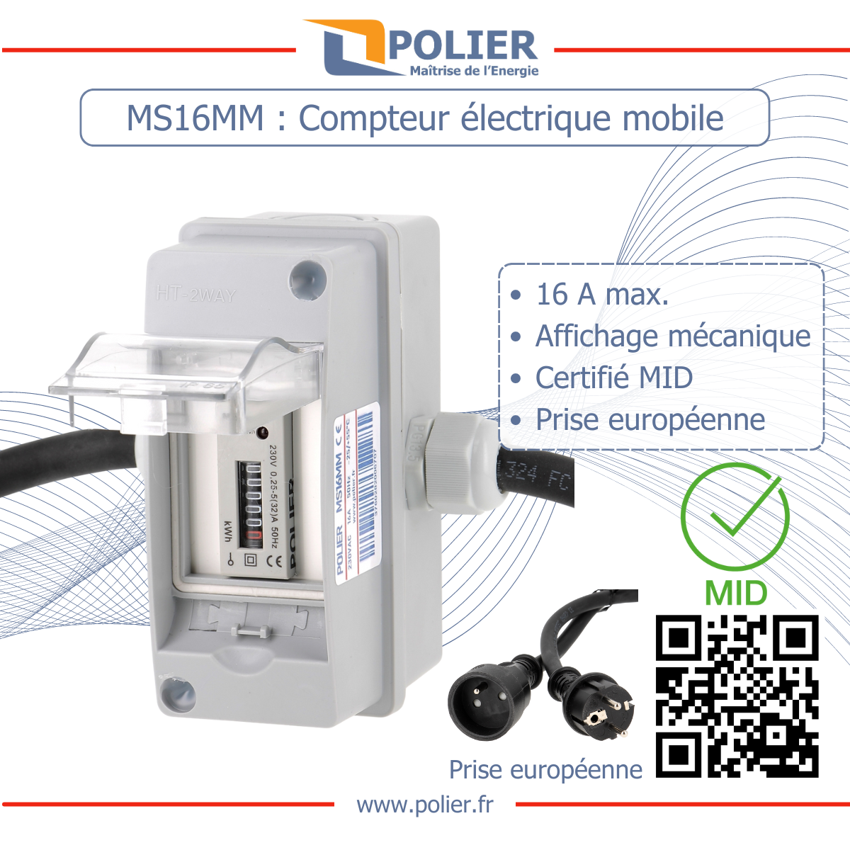 POLIER MS16MM - Compteur électrique mobile - Monophasé 16 A - vue 2