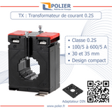 POLIER - TX30200502S5 : Transformateur d'Intensité - 200/5 A - Famille TX30 - Diamètre 30 mm - Classe 0,2S - 5 VA