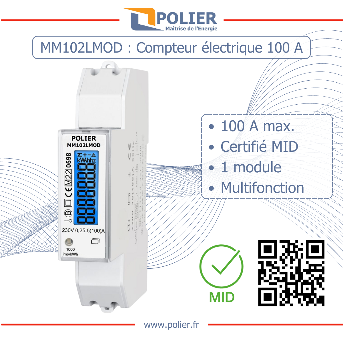 POLIER MM102LMOD - Compteur électrique - Monophasé 100 A - vue 2