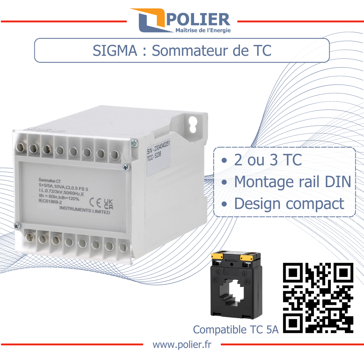 POLIER - Transformateur d'Intensité sommateur - 5/5 A - Classe 1