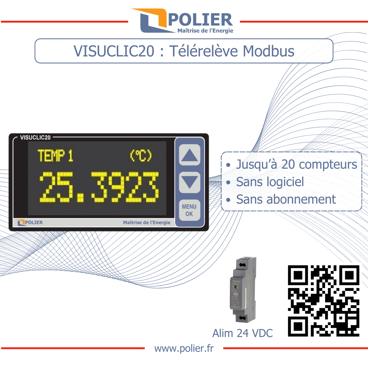 POLIER VISUCLIC20 - Afficheur RS485 Modbus - 20 compteurs Max - vue 2