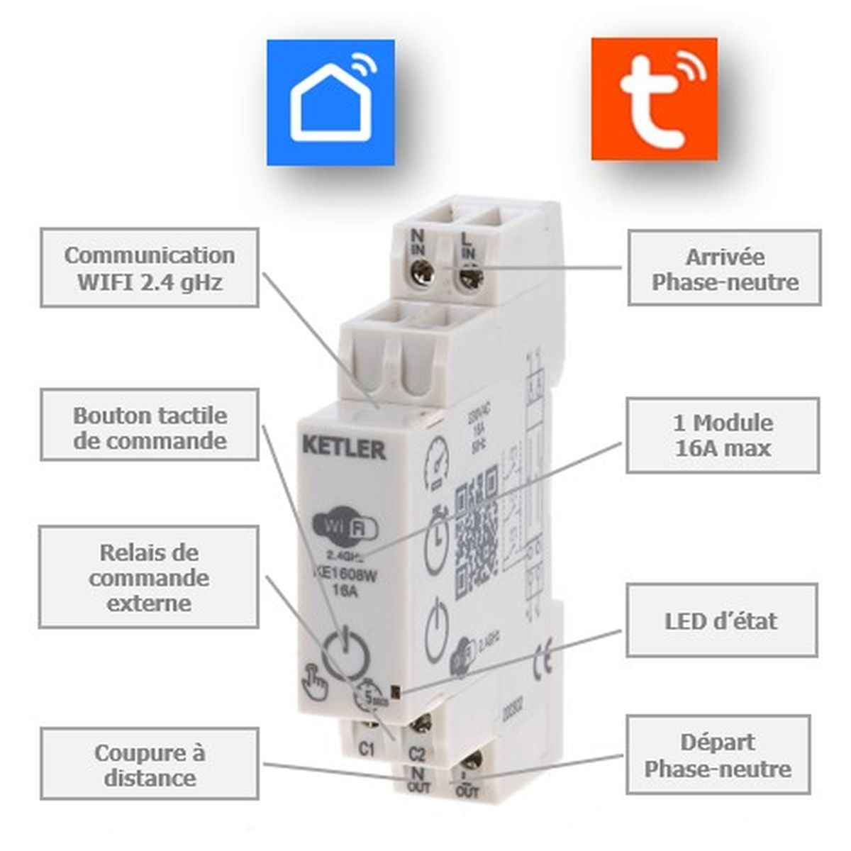 KETLER KE1608W - Compteur contacteur électrique - Monophasé 10 A - vue 2