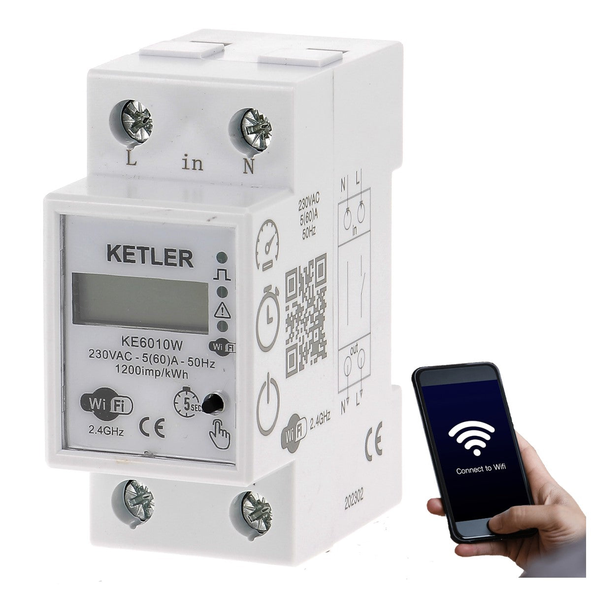 KETLER KE6010W - Compteur contacteur électrique - Monophasé 60 A