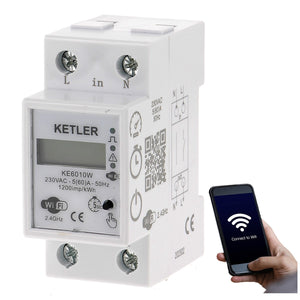 Compteur contacteur électrique modulaire KETLER monophasé 60 A mesure directe WIFI compatible SMART LIFE et TUYA - KE6010W