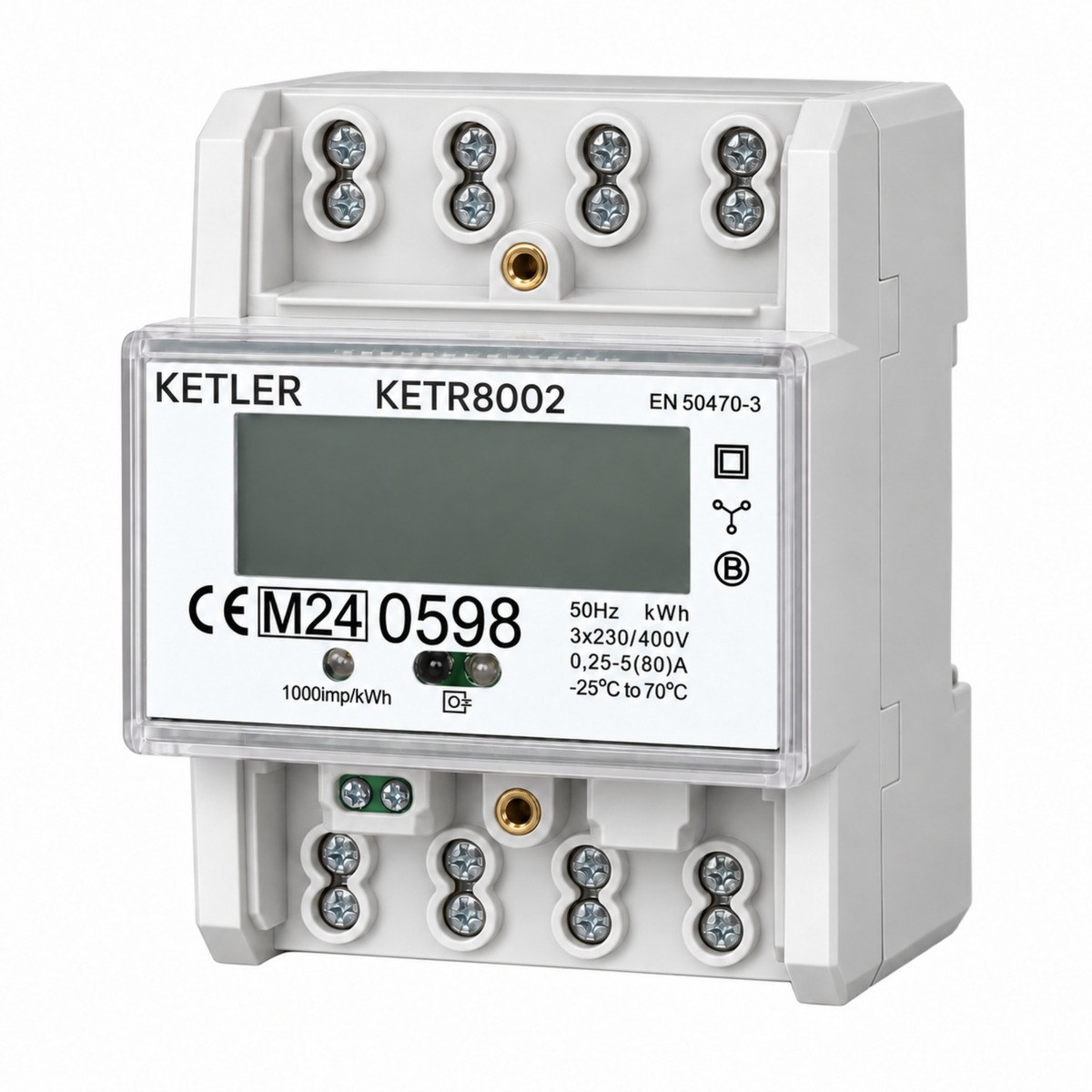 KETLER - KETR8002 : Compteur électrique - Tétra 80 A - Certifié MID - Sortie d'impulsion - Simple tarif
