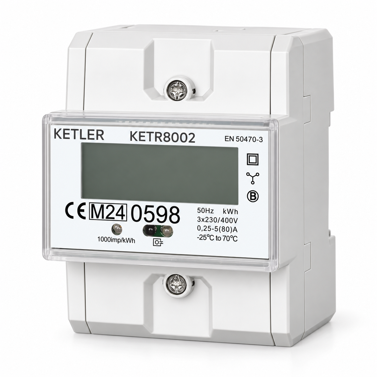 KETLER - KETR8002 : Compteur électrique - Tétra 80 A - Certifié MID - Sortie d'impulsion - Simple tarif