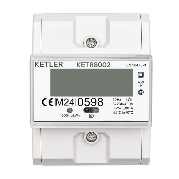 KETLER - KETR8002 : Compteur électrique modulaire KETLER - Tétra 80 A - Certifié MID - Sortie d'impulsion - Simple tarif