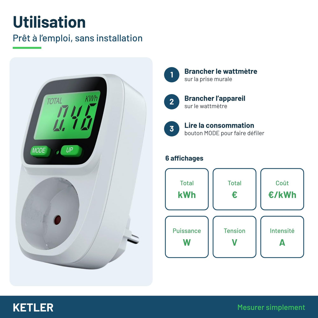 KETLER MS116TOP - Wattmètre prise 16 A - Utilisation