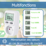 KETLER - MS216TOP : Compteur électrique prise mobile (2 pcs) - Wattmètre - 16 A / 3600 W - Prises France - Multifonctions