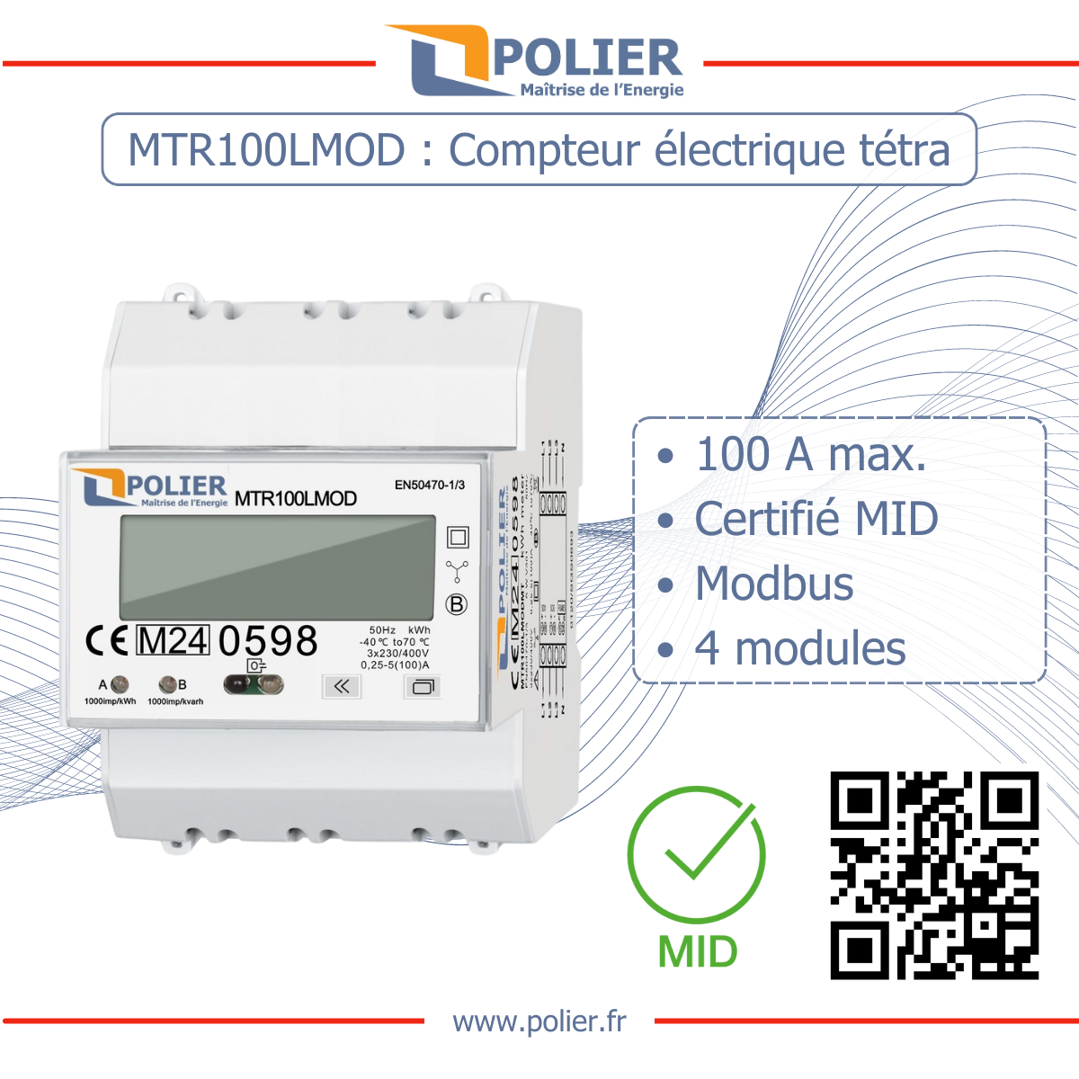POLIER MTR100LMOD - Compteur électrique - Tétra 100 A - vue 2