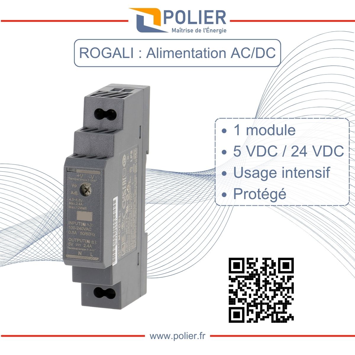 POLIER ROGALI5 - Alimentation rail DIN AC/DC 5 VDC