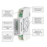 KETLER - KE10006 : Compteur électrique modulaire KETLER - Monophasé 100 A - Certifié MID - Remise à zéro partielle - Simple tarif - Affichage LCD