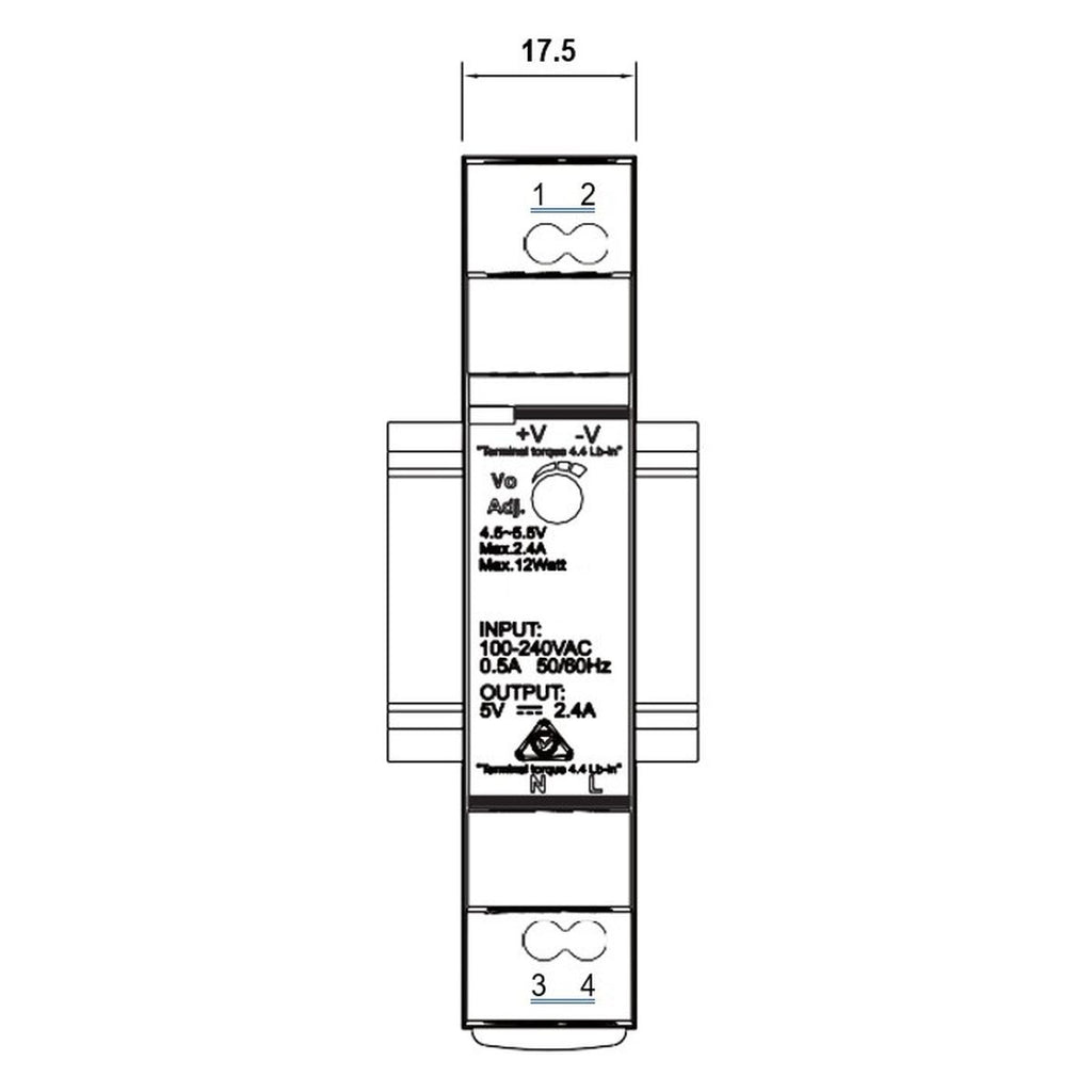 POLIER ROGALI5 - Alimentation rail DIN 5 VDC - Plan d'encombrement