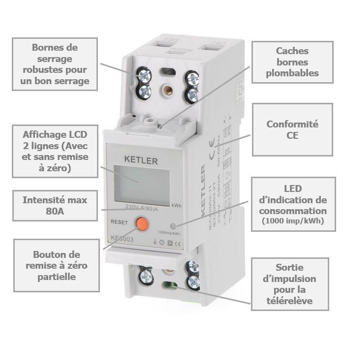 KETLER KE8003 - Compteur électrique - Monophasé 80 A - vue 2