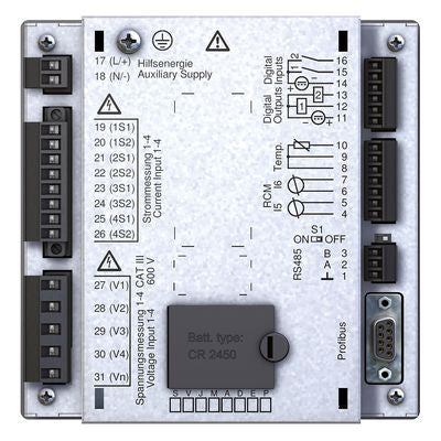 5217011 vue arrière centrale de mesure en façade Modbus TCP Profibus serveur web RCM  JANITZA