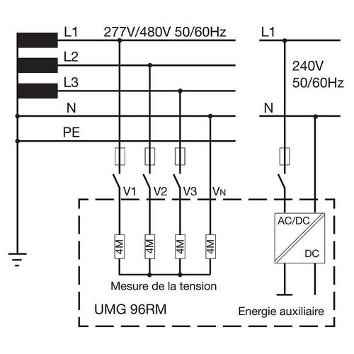 JANITZA - Centrale de mesure UMG 96RM - Tri/tétra - 2 sorties num. - Modbus RS485