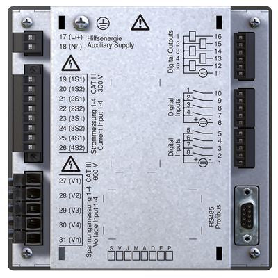 5226001 vue arrière centrale de mesure en façade Modbus TCP Profibus serveur web RCM  JANITZA
