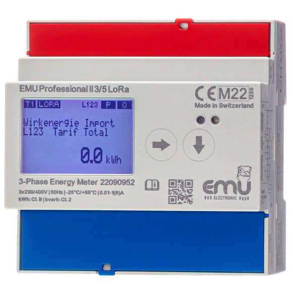 EMU - P21A000LO : Compteur électrique modulaire - Triphasé/tétra 5 A (TC) - Certifié MID - LoRa - EMU Professional II