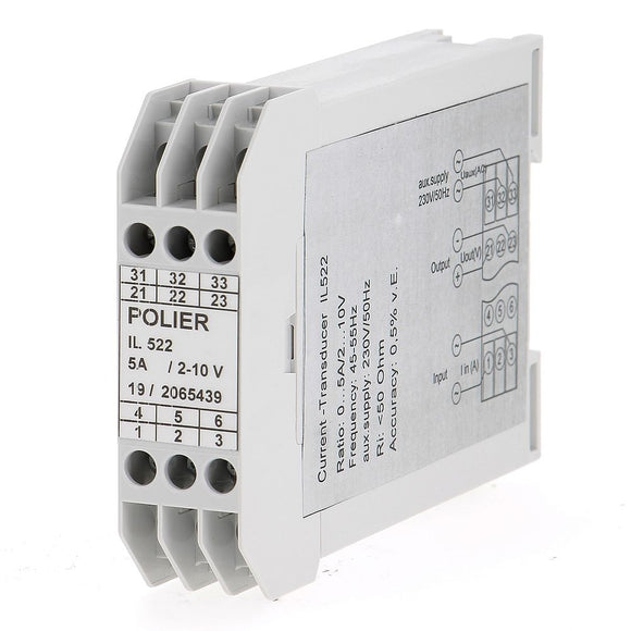 POLIER - IL522521005230 : Transducteur - 5 A sortie 2-10 V - Famille IL522 - Classe 0.5 - Alimentation 230 V