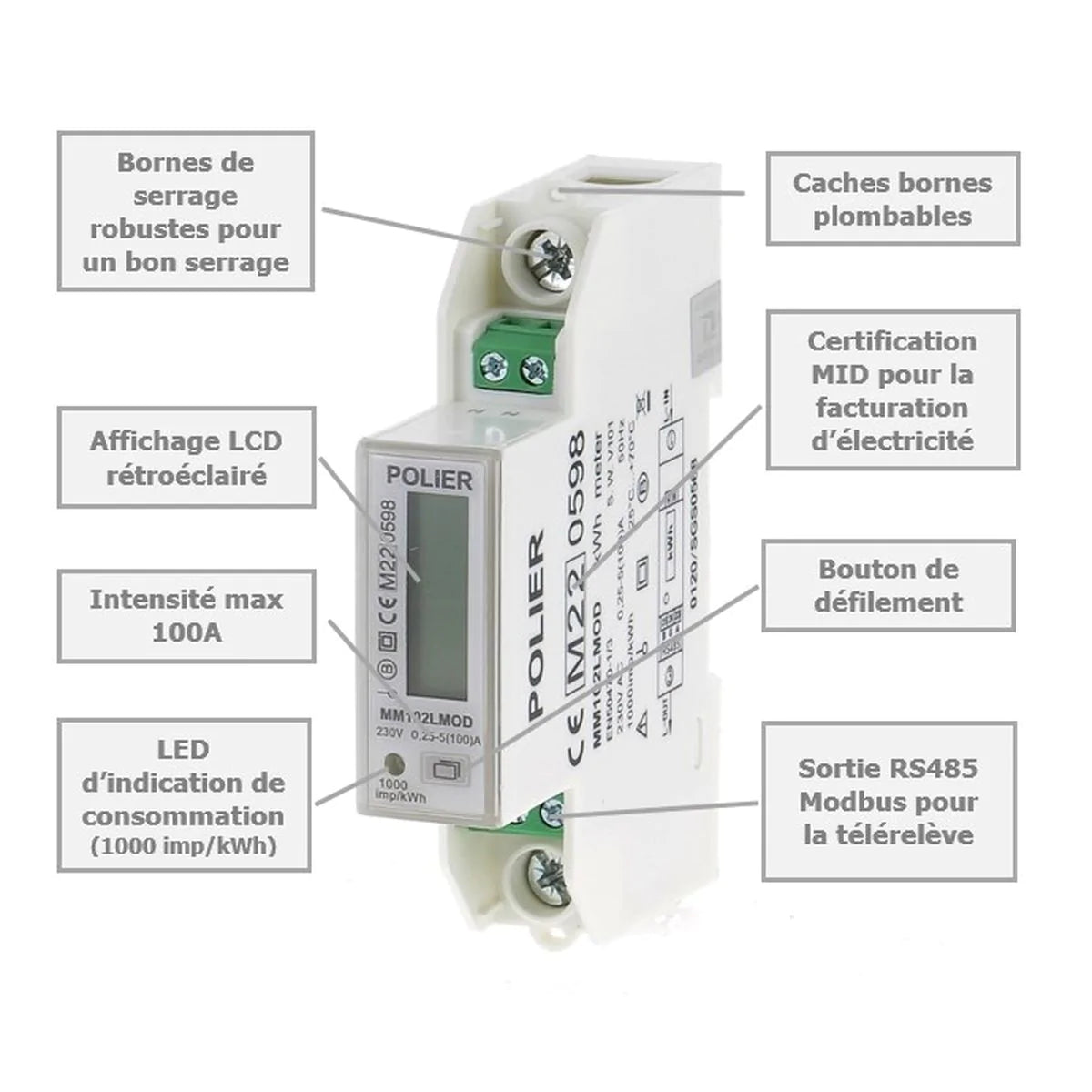 POLIER MM102LMOD - Compteur électrique - Monophasé 100 A - vue 4