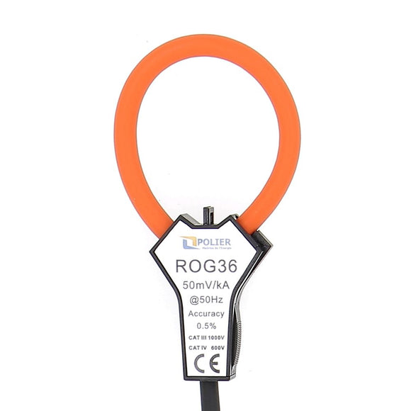 POLIER - ROG36 : Transformateur d'Intensité ouvrant Rogowski - Intensité max 6000 A - Diamètre : 36mm - Longueur câble 3m - 50mV/kA@50Hz
